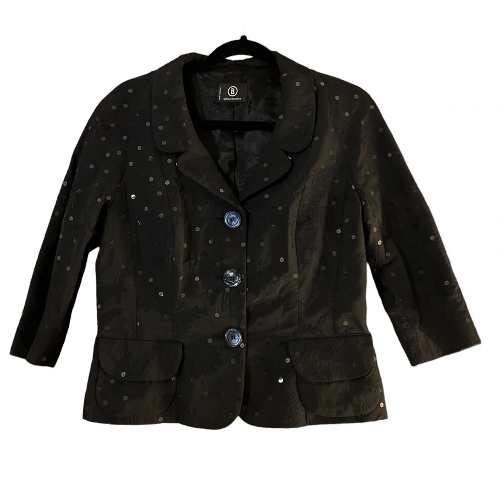 Sônia Bogner womens evening Jacket small Black Sequin Collar shimmer 3/4 sleeve  - Picture 4 of 16